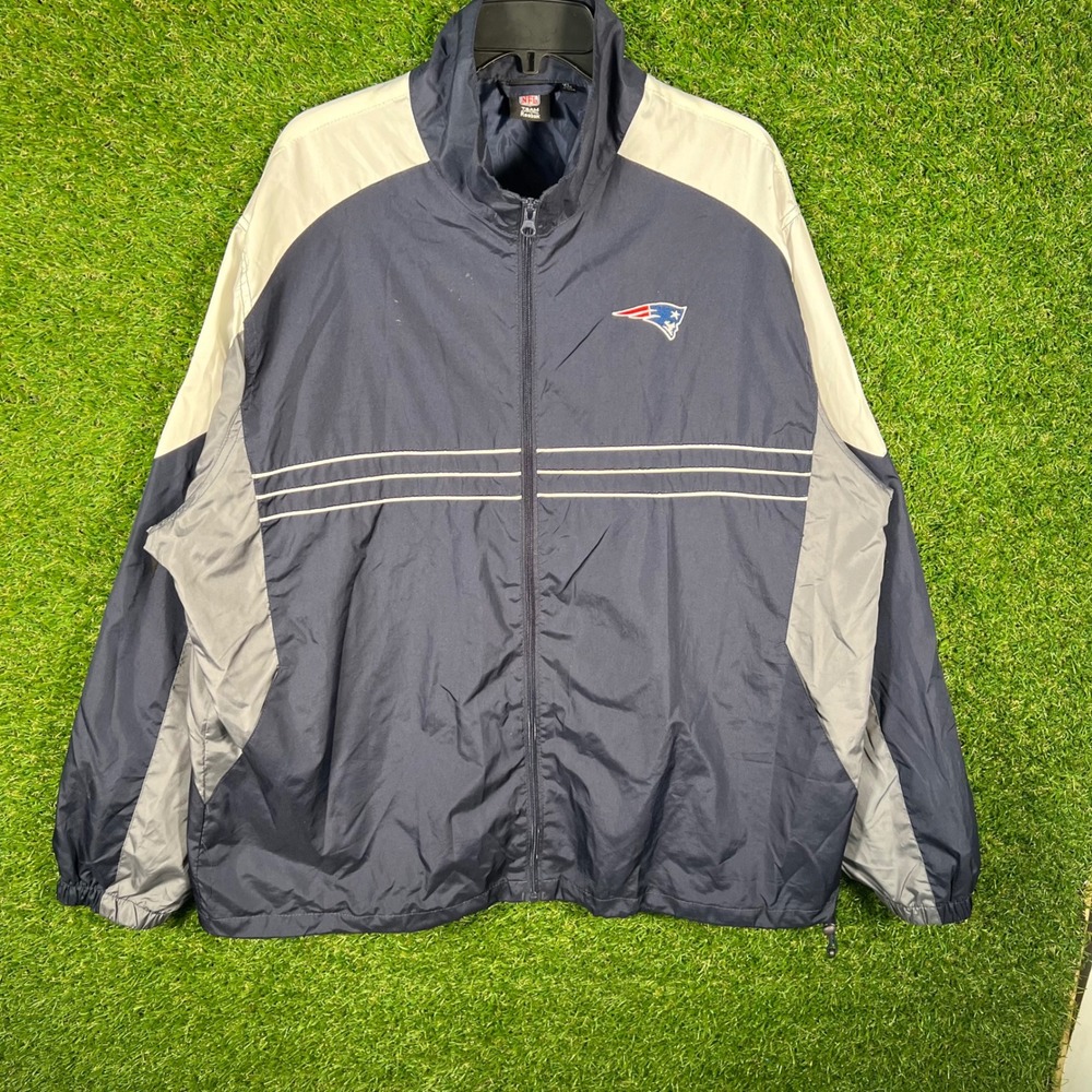 Reebok NFL New England Patriots Windbreaker Jacket Navy Blue Grey‎ Mens XL